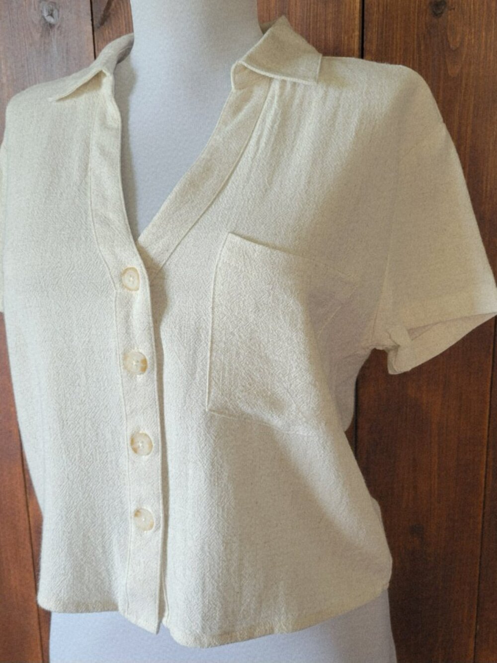 Love Notes Crop Top Button Down Women Small Linen Rayon Cream Pocket Casual Boho - Picture 5 of 11